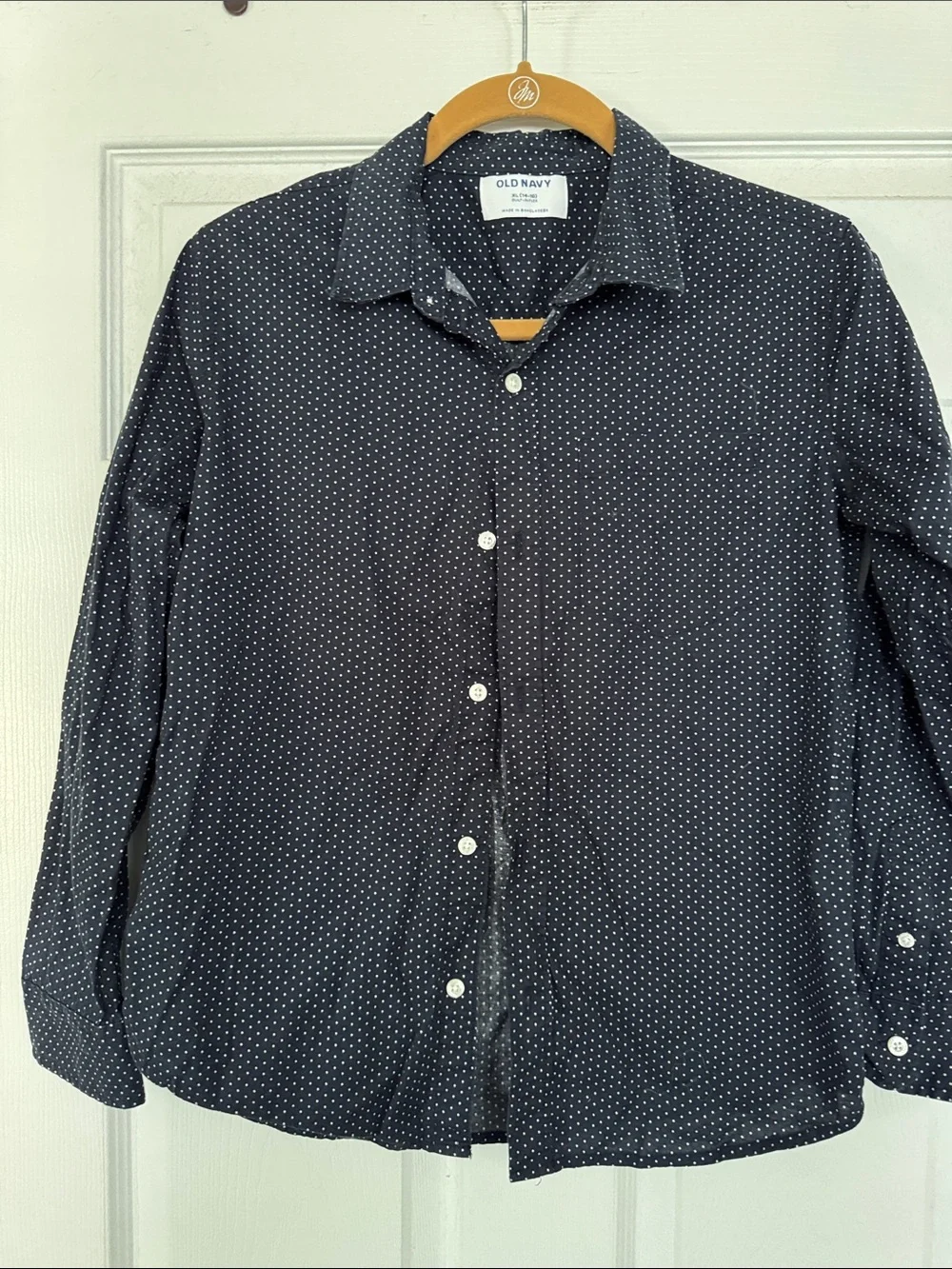 Old Navy Boys xl 14/16 Navy Button-Up Shirt with White Microdots